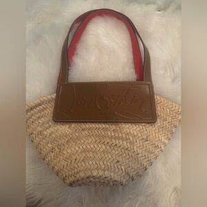 Used Small Christian Louboutin Woven Tote with Tan and Red Accents